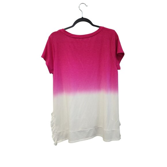 Crown & Ivy Womens L Pink & White Ombre Short Sleeve Ruffle Hem Tunic Top 3525 - Picture 2 of 8